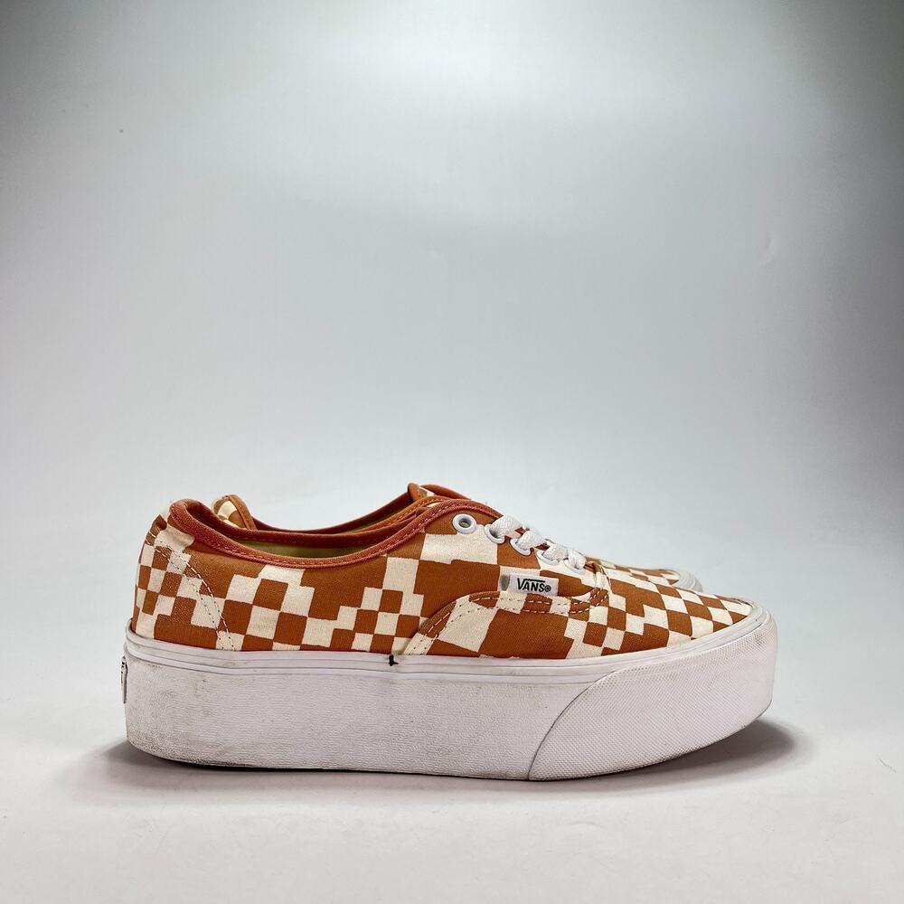 Vans Stacked Multi Checkered Orange Cream Platform Sneakers Women's Size 10.5